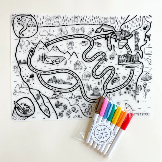 Silicone Reusable Coloring Tablemat Set, "USA"
