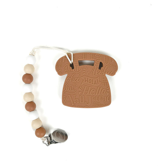 Rotary Dial Phone Teether with Clip, Camel
