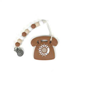 Rotary Dial Phone Teether with Clip, Camel