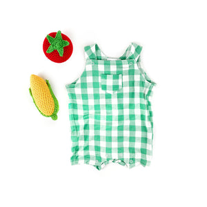 Green Gingham Shortie Overalls (Final Sale)