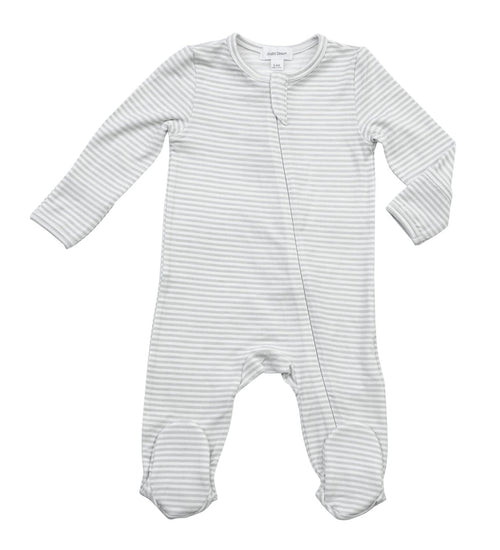 Simple Grey Striped Zipper Footie