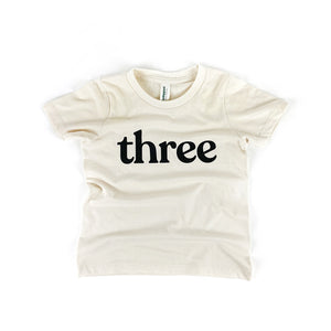"Three" Organic Birthday Shirt