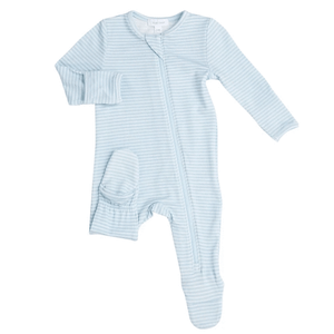 Simple Blue Striped Zipper Footie