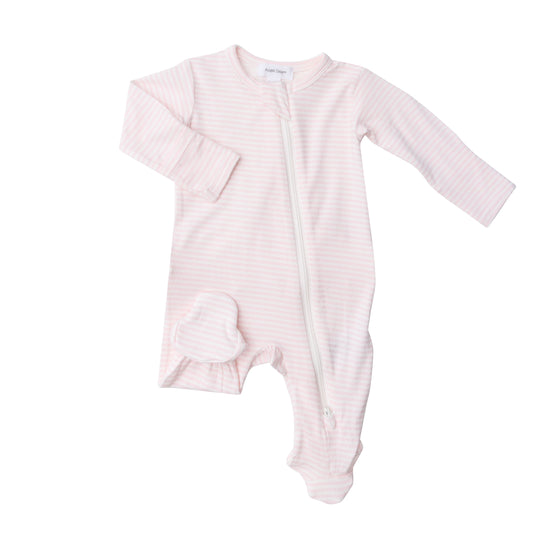 Simple Pink Stripe Zipper Footie