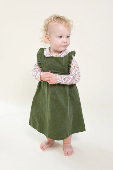 Chive Green Corduroy Pinafore Dress Bicycle Pie