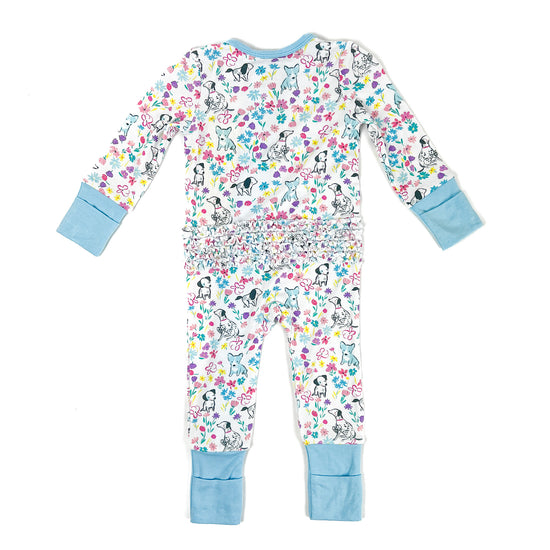 Dog & Floral 2-Way Ruffle Back Zipper Romper (FINAL SALE)