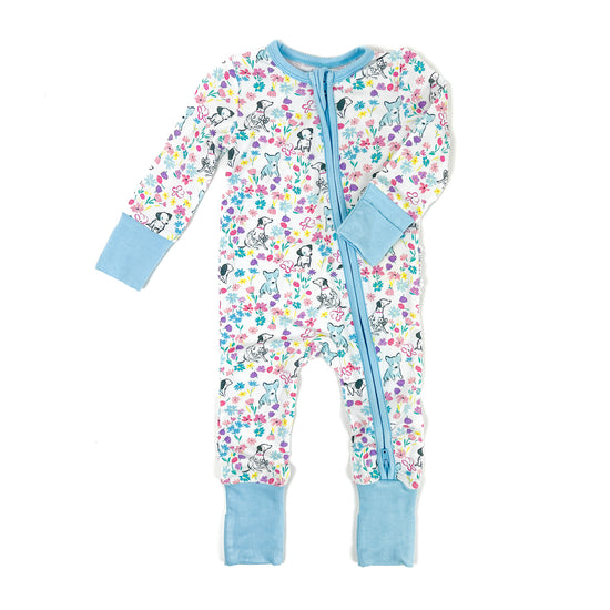 Dog & Floral 2-Way Ruffle Back Zipper Romper (FINAL SALE)