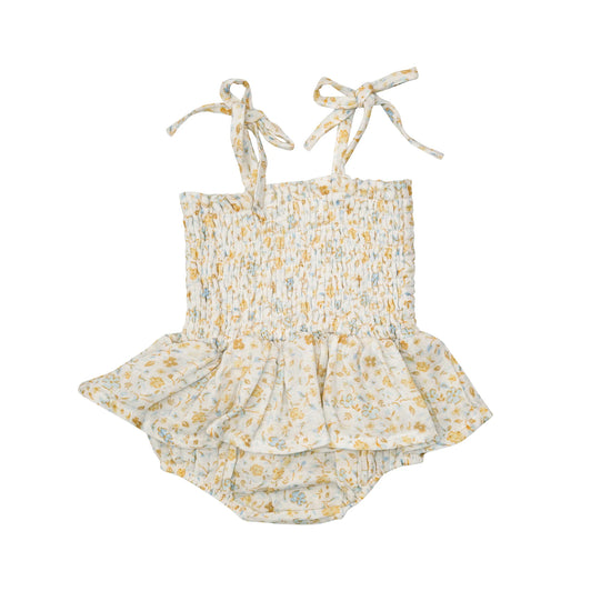 Flaxen Floral Smocked Bubble with Skirt