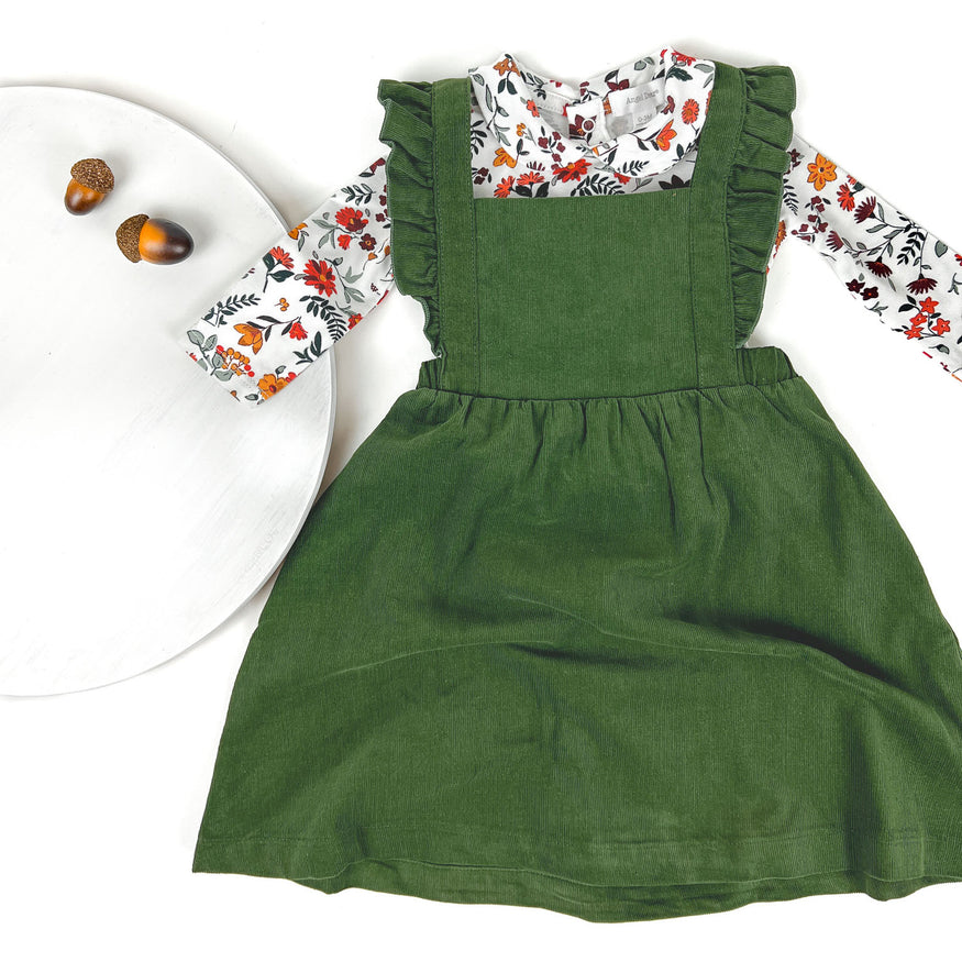 Chive Green Corduroy Pinafore Dress Bicycle Pie Chive Green Corduroy Pinafore Dress Bicycle Pie