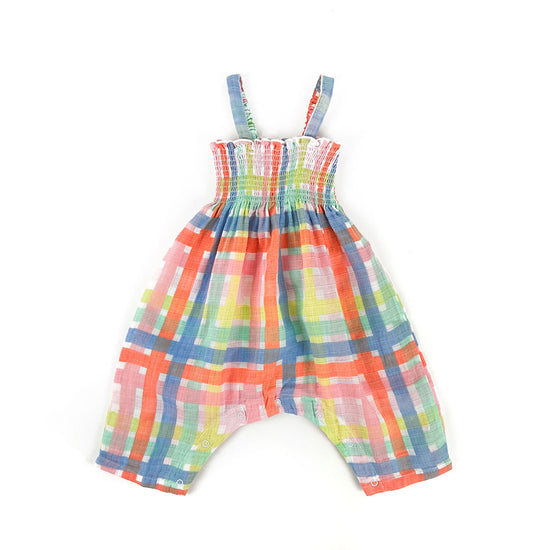 Multicolor Plaid Smocked Romper
