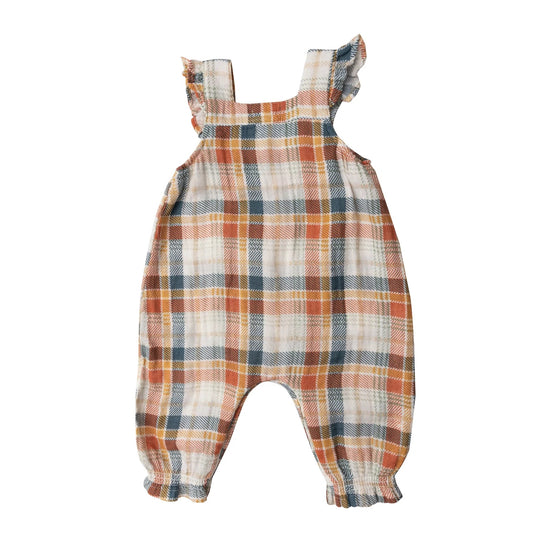 Muslin Plaid Smocked Front Coverall