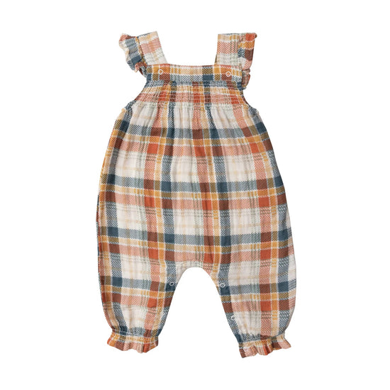 Muslin Plaid Smocked Front Coverall & Turtleneck Sweater Set
